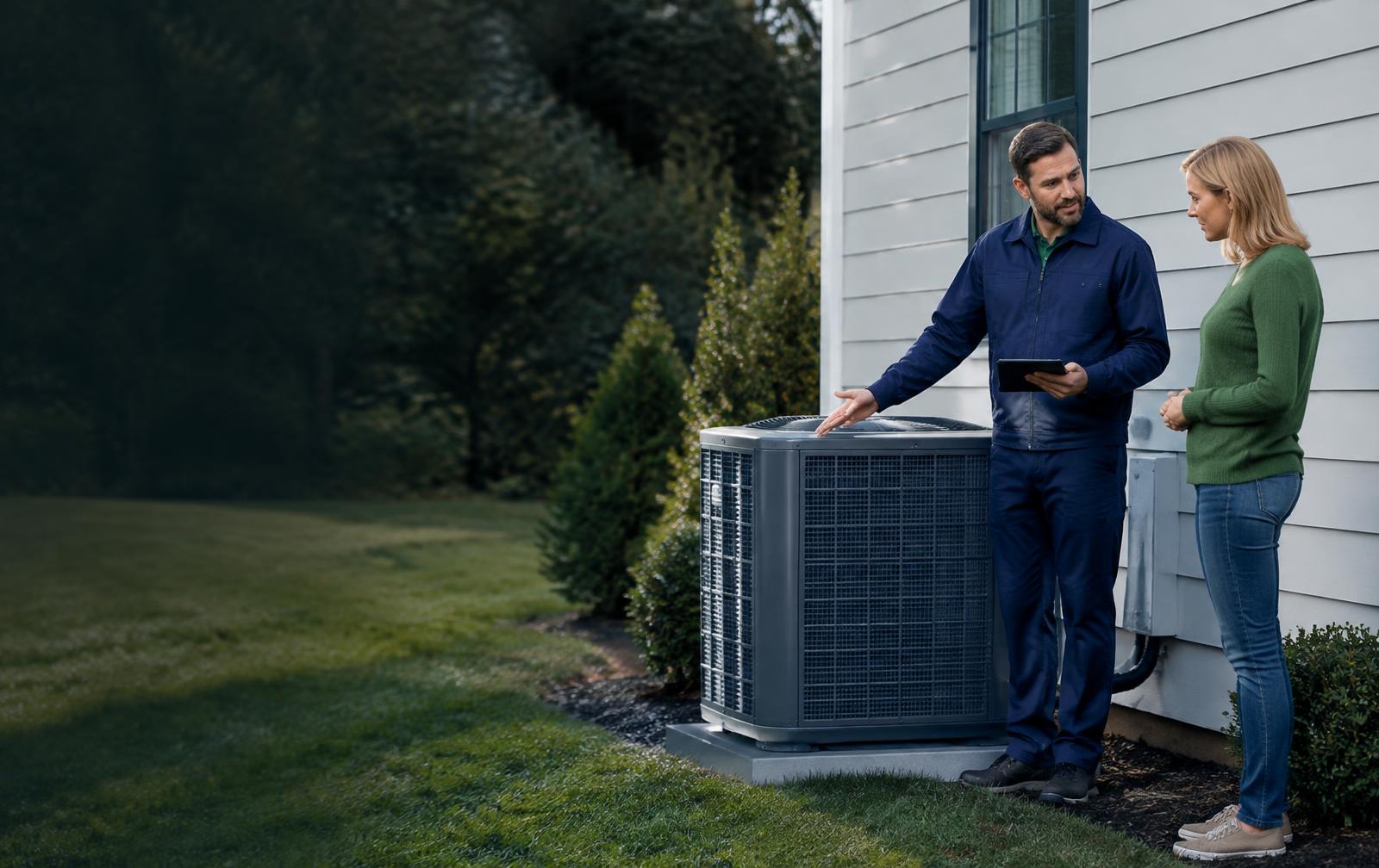HVAC comfort advisor discussing a replacement system with a homeowner