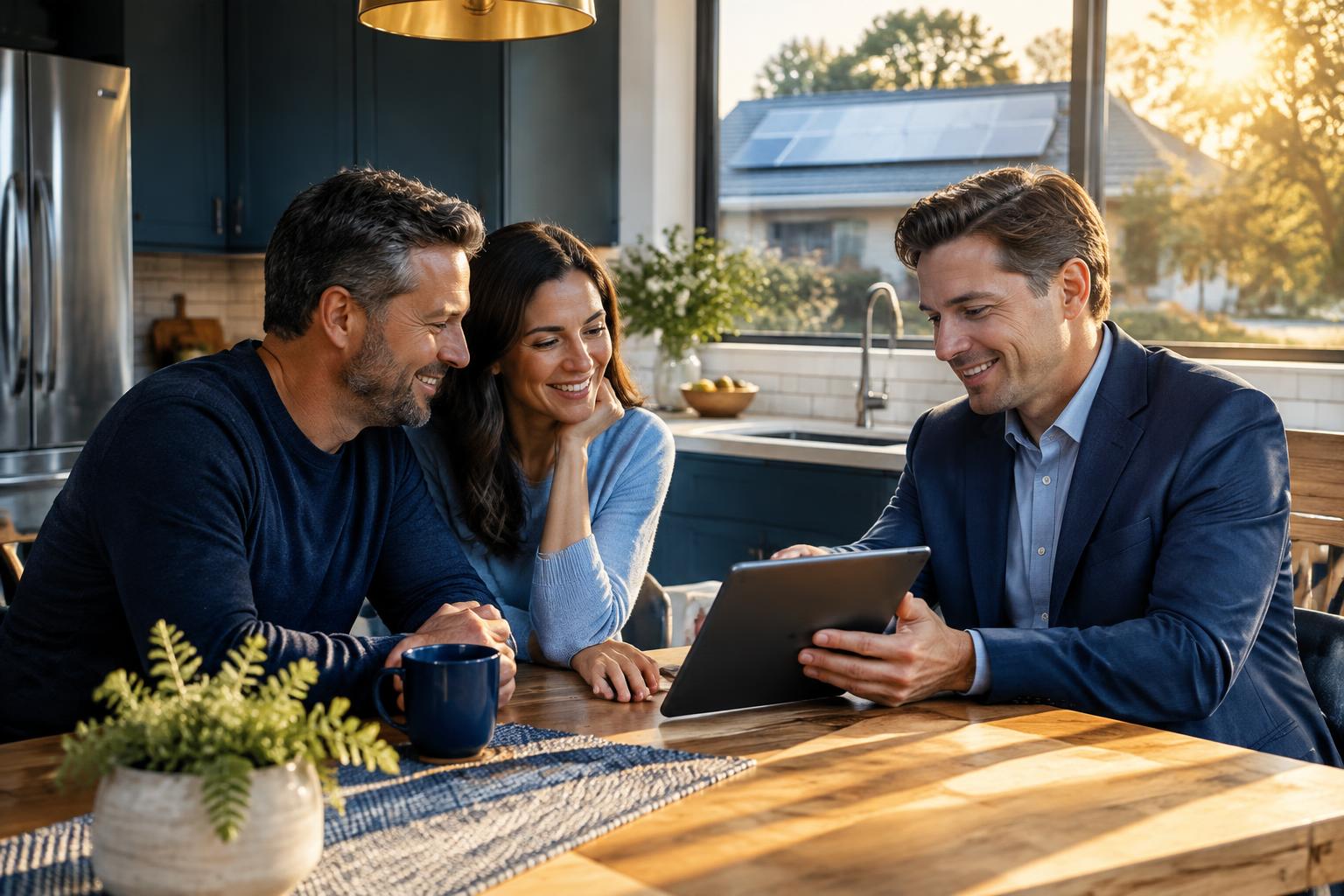 Solar consultant reviewing a proposal with homeowners